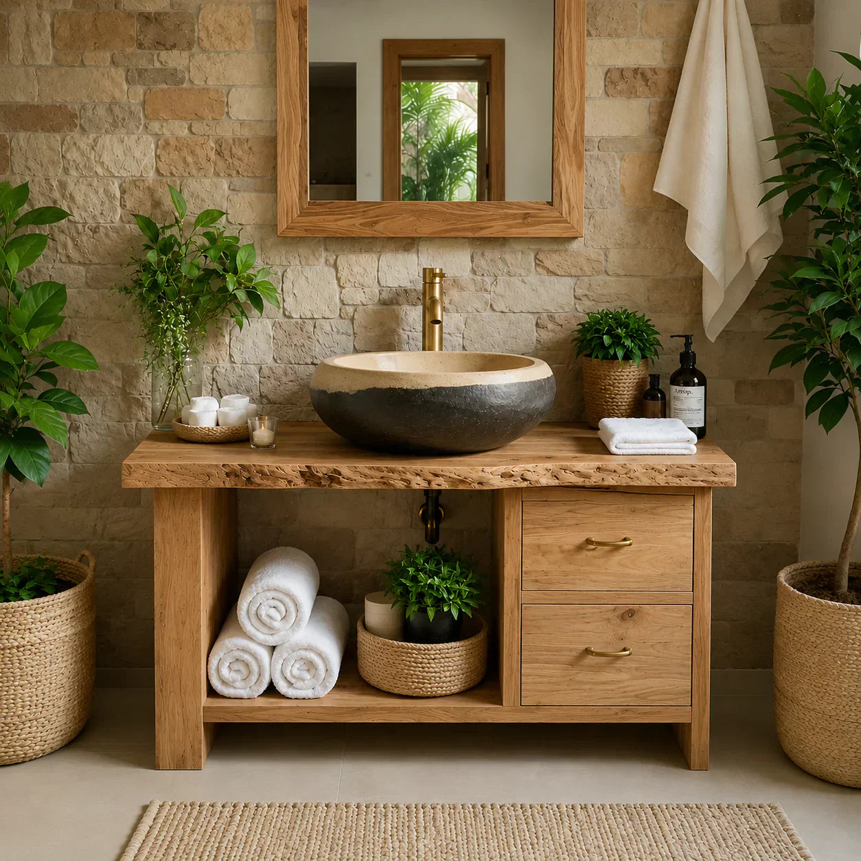 Handcrafted Natural Solid Wood Live-Edge Bathroom Vanity - Woodenecho