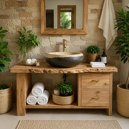 Handcrafted Natural Solid Wood Live-Edge Bathroom Vanity - Woodenecho