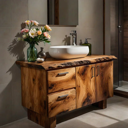 Handcrafted Natural Solid Wood Live-Edge Bathroom Vanity - Woodenecho
