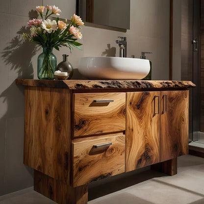 Handcrafted Natural Solid Wood Live-Edge Bathroom Vanity - Woodenecho