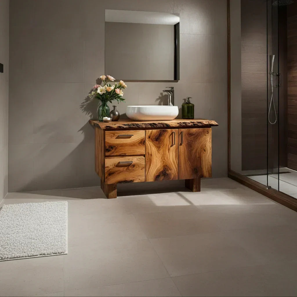 Handcrafted Natural Solid Wood Live-Edge Bathroom Vanity - Woodenecho
