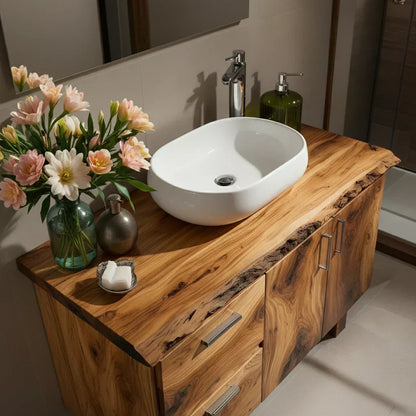 Handcrafted Natural Solid Wood Live-Edge Bathroom Vanity - Woodenecho