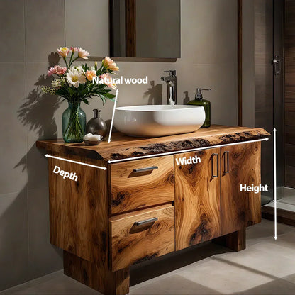 Handcrafted Natural Solid Wood Live-Edge Bathroom Vanity - Woodenecho