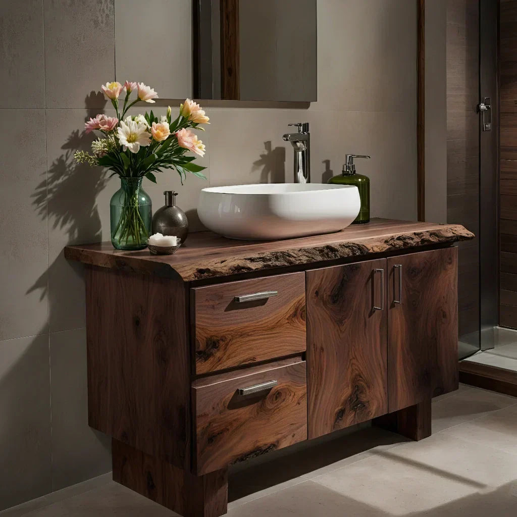 Handcrafted Natural Solid Wood Live-Edge Bathroom Vanity - Woodenecho