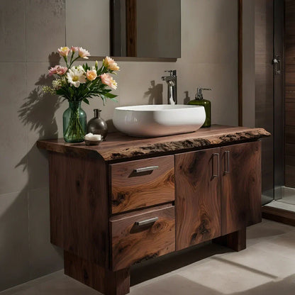 Handcrafted Natural Solid Wood Live-Edge Bathroom Vanity - Woodenecho