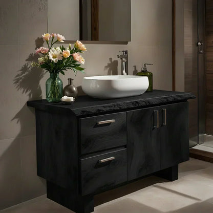 Handcrafted Natural Solid Wood Live-Edge Bathroom Vanity - Woodenecho