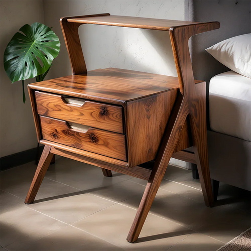 Handcrafted Natural Solid Wood Sculptural Nightstand - Rustirawood