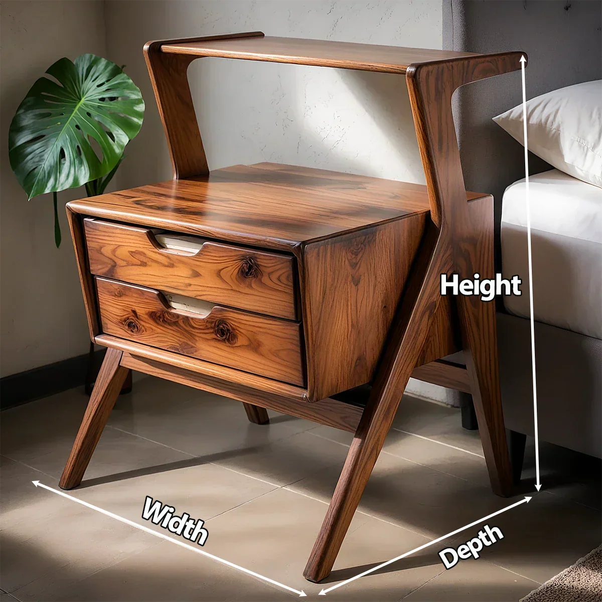 Handcrafted Natural Solid Wood Sculptural Nightstand - Rustirawood