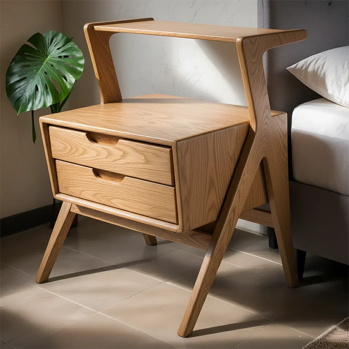 Handcrafted Natural Solid Wood Sculptural Nightstand - Rustirawood