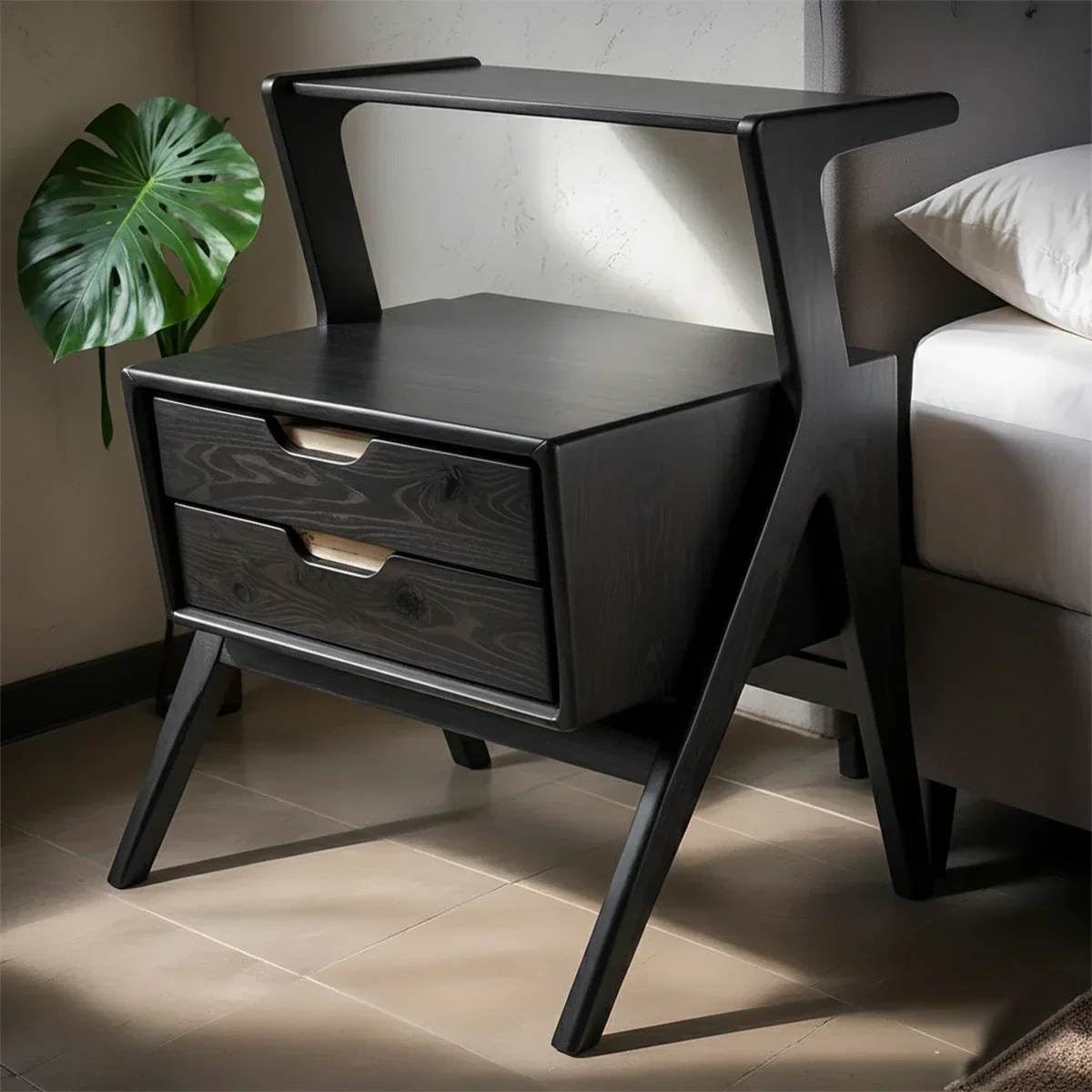 Handcrafted Natural Solid Wood Sculptural Nightstand - Rustirawood