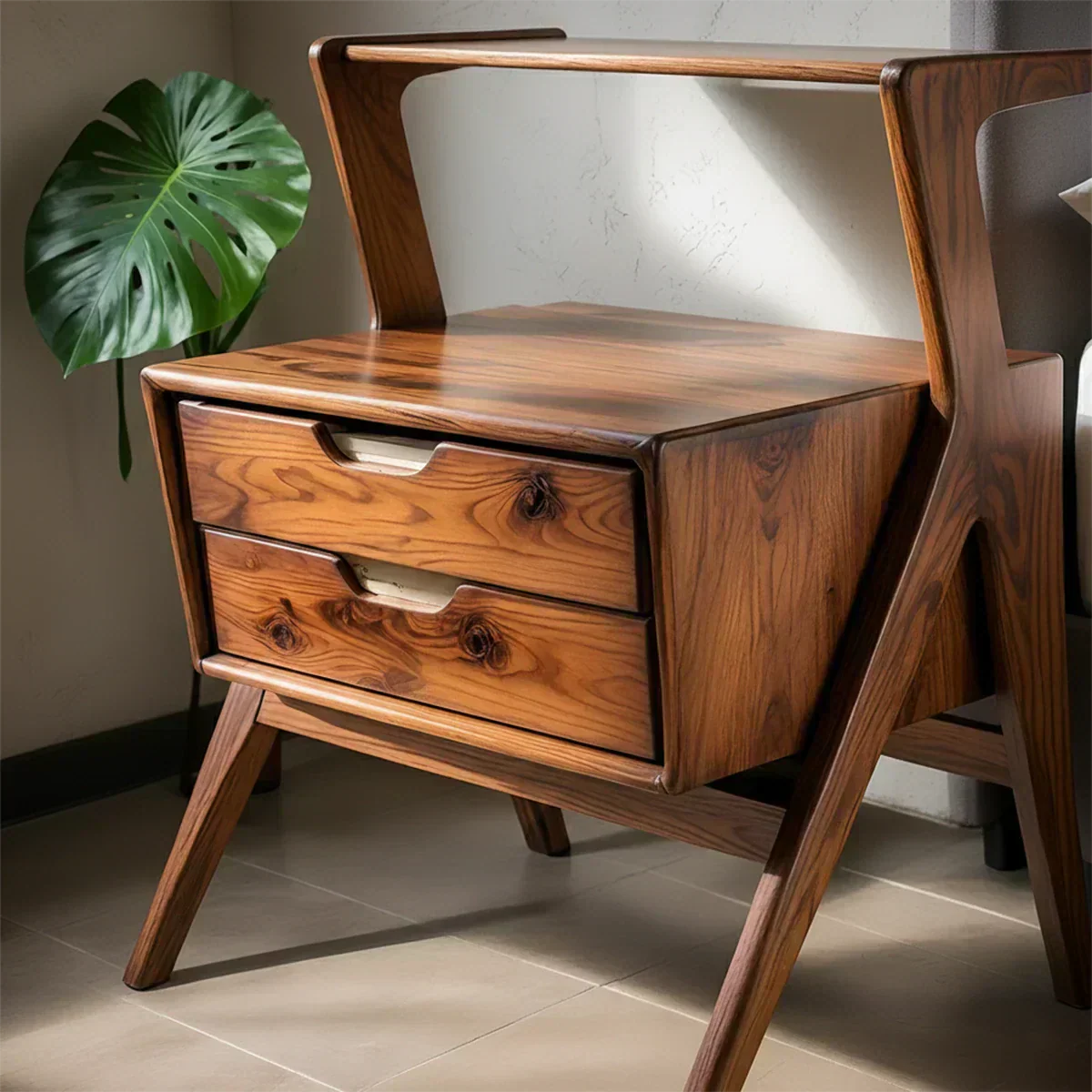Handcrafted Natural Solid Wood Sculptural Nightstand - Woodenecho