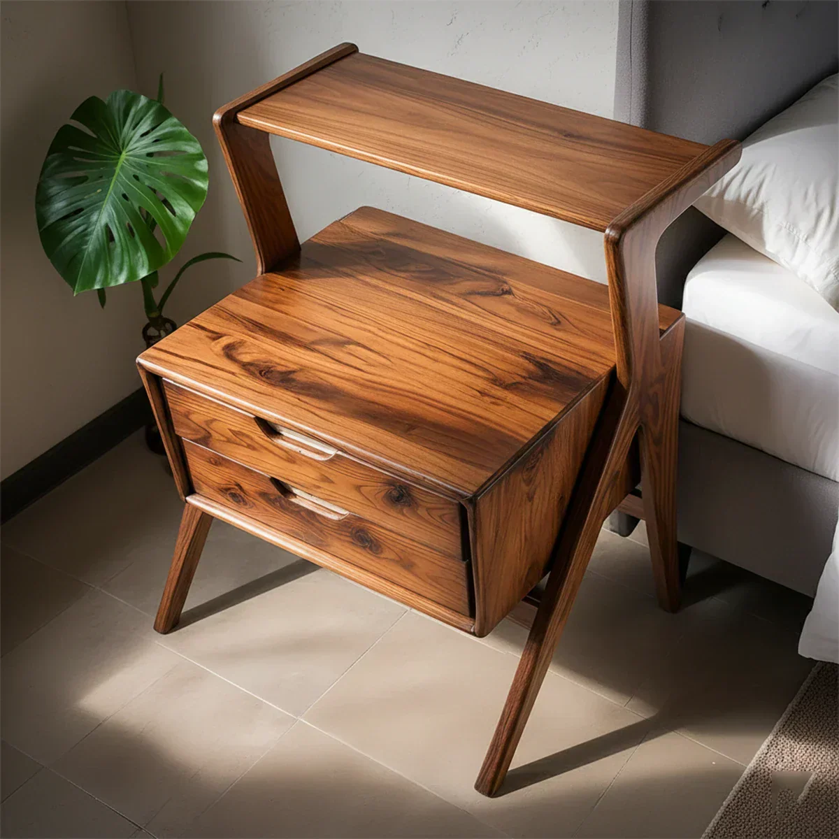 Handcrafted Natural Solid Wood Sculptural Nightstand - Woodenecho