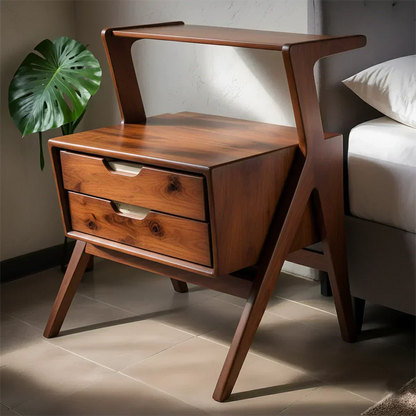 Handcrafted Natural Solid Wood Sculptural Nightstand - Woodenecho