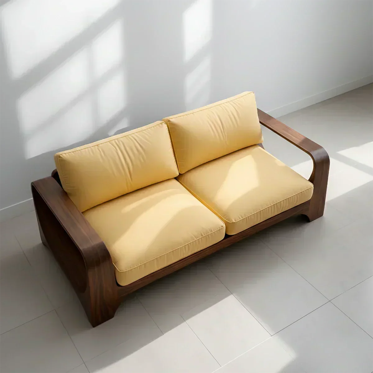 Handcrafted Natural Solid Wood Sofa – Rustic Curved Frame – Cotton Cushion Seating - Woodenecho