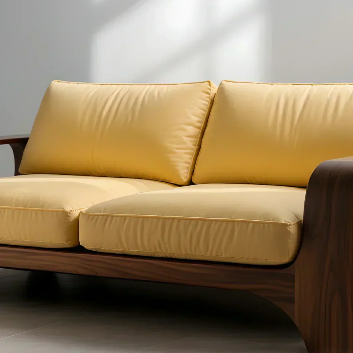 Handcrafted Natural Solid Wood Sofa – Rustic Curved Frame – Cotton Cushion Seating - Woodenecho