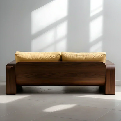 Handcrafted Natural Solid Wood Sofa – Rustic Curved Frame – Cotton Cushion Seating - Woodenecho