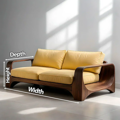 Handcrafted Natural Solid Wood Sofa – Rustic Curved Frame – Cotton Cushion Seating - Woodenecho