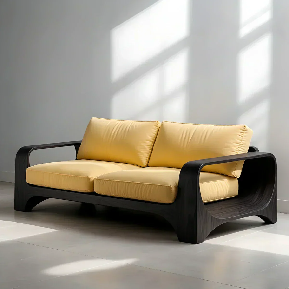 Handcrafted Natural Solid Wood Sofa – Rustic Curved Frame – Cotton Cushion Seating - Woodenecho