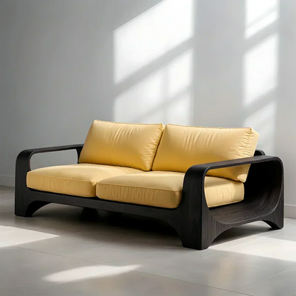 Handcrafted Natural Solid Wood Sofa – Rustic Curved Frame – Cotton Cushion Seating - Woodenecho
