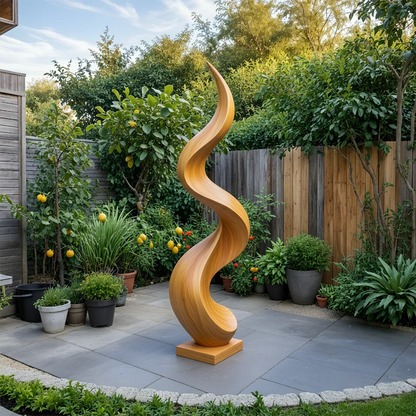 Handcrafted Natural Wood Abstract Sculpture – Modern Curved Art - Rustirawood