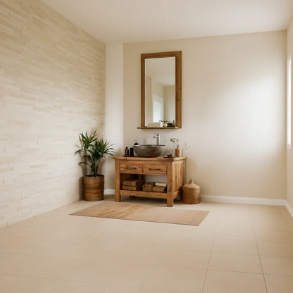Handcrafted Natural Wood Bathroom Vanity with Drawers & Open Shelf - Rustirawood