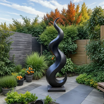 Handcrafted Solid Wood Abstract Sculpture – Tall Wave Form - Rustirawood