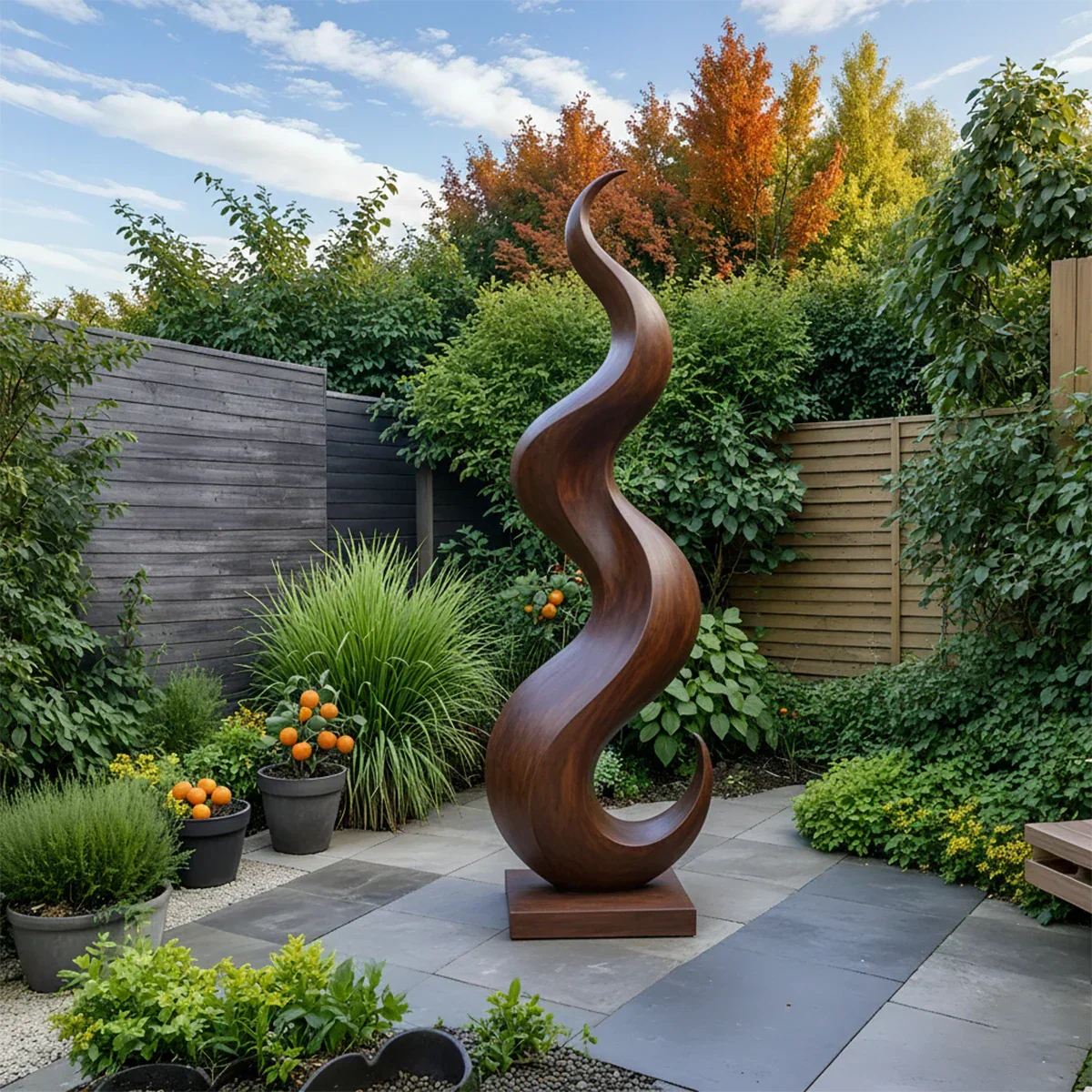 Handcrafted Solid Wood Abstract Sculpture – Tall Wave Form - Rustirawood