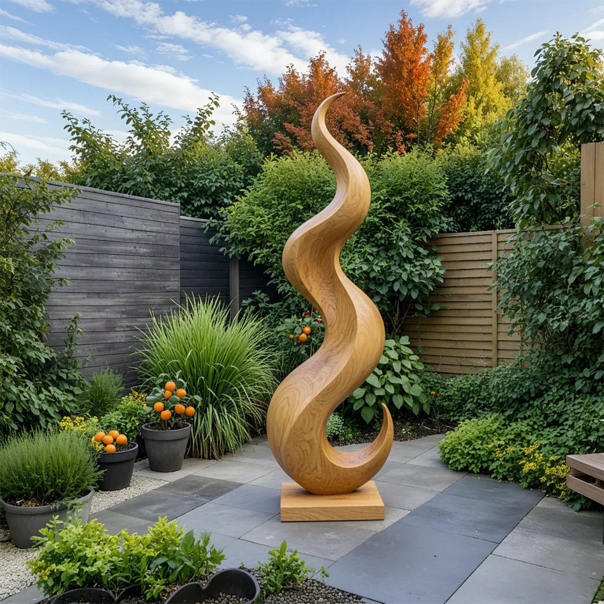 Handcrafted Solid Wood Abstract Sculpture – Tall Wave Form - Rustirawood