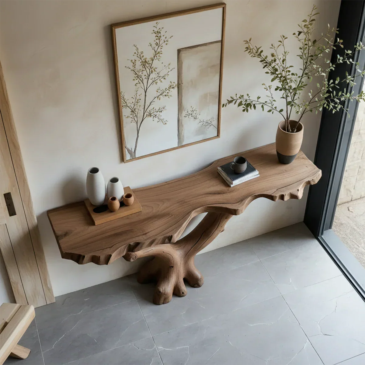 Handcrafted Solid Wood Branch-Form Rustic Console Table - Rustirawood