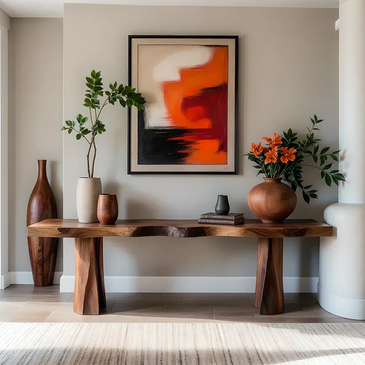 Handcrafted Solid Wood Console Table with Sculpted Block Legs - Woodenecho
