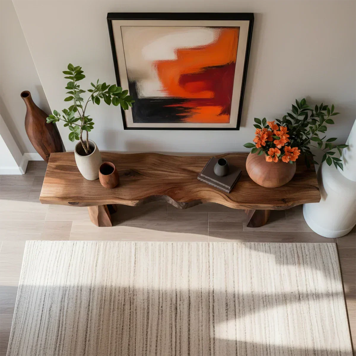 Handcrafted Solid Wood Console Table with Sculpted Block Legs - Woodenecho