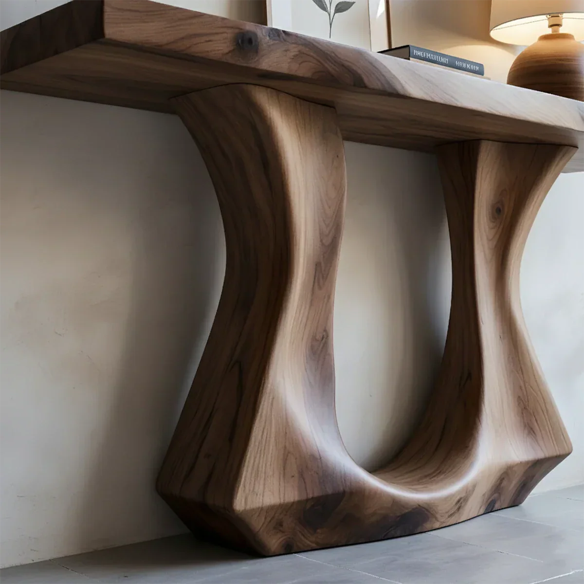 Handcrafted Solid Wood Console Table with Sculptural Twin-Base Design - Rustirawood