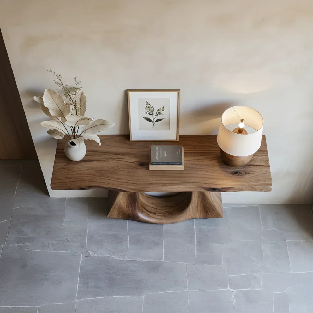 Handcrafted Solid Wood Console Table with Sculptural Twin-Base Design - Rustirawood