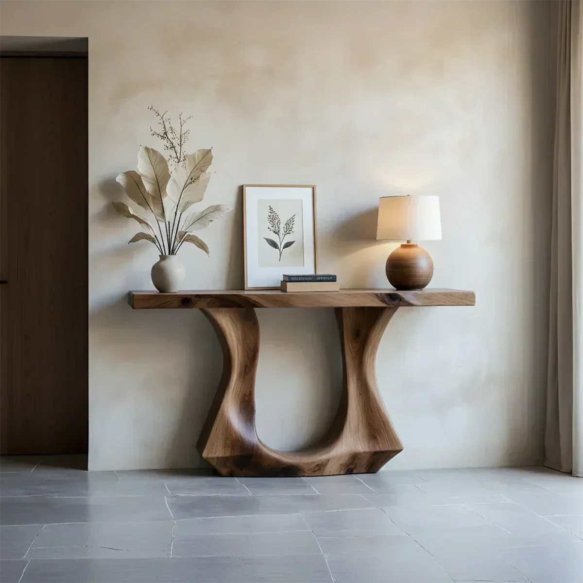 Handcrafted Solid Wood Console Table with Sculptural Twin-Base Design - Woodenecho