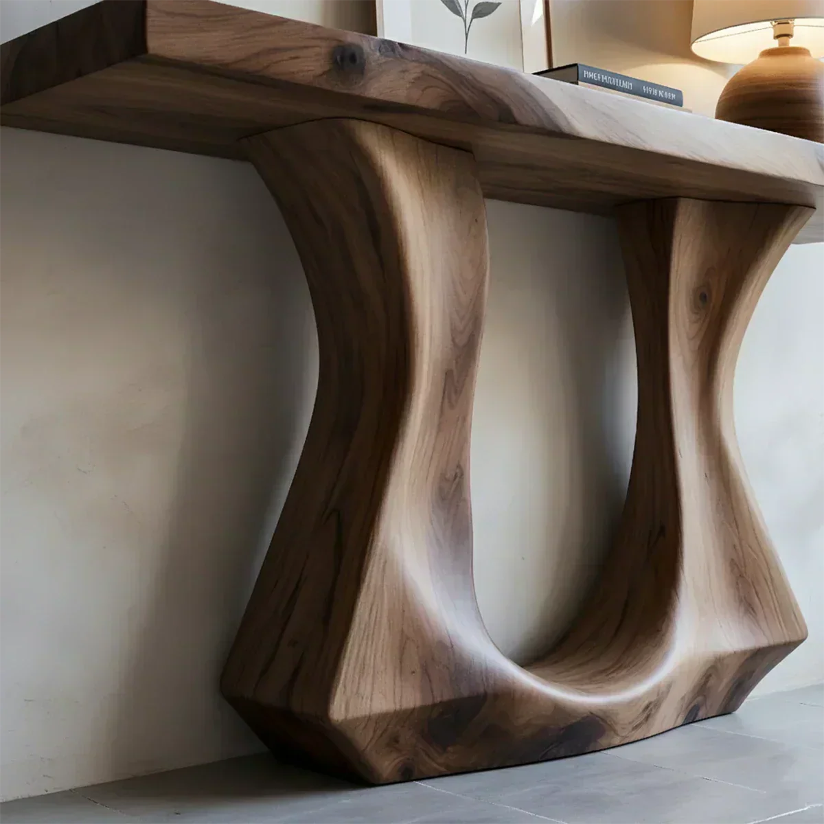 Handcrafted Solid Wood Console Table with Sculptural Twin-Base Design - Woodenecho