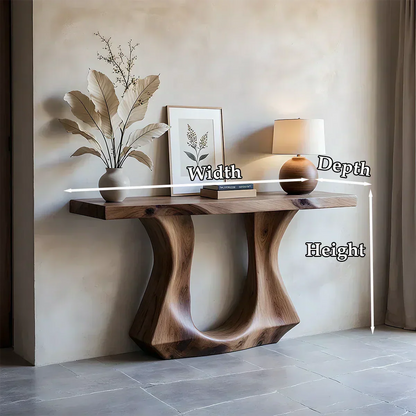 Handcrafted Solid Wood Console Table with Sculptural Twin-Base Design - Woodenecho