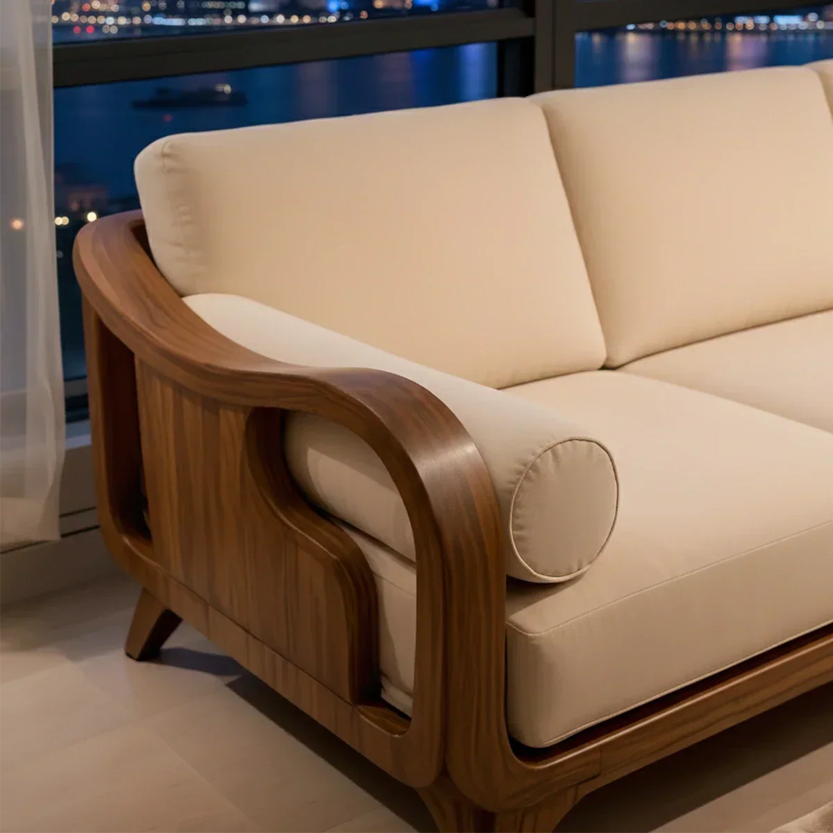 Handcrafted Solid Wood Cotton Sofa – Minimalist Rusic Modern Design - Rustirawood