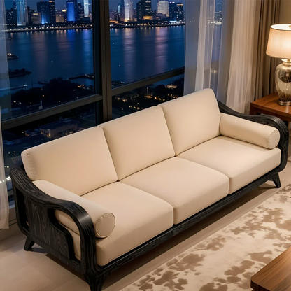 Handcrafted Solid Wood Cotton Sofa – Minimalist Rusic Modern Design - Rustirawood