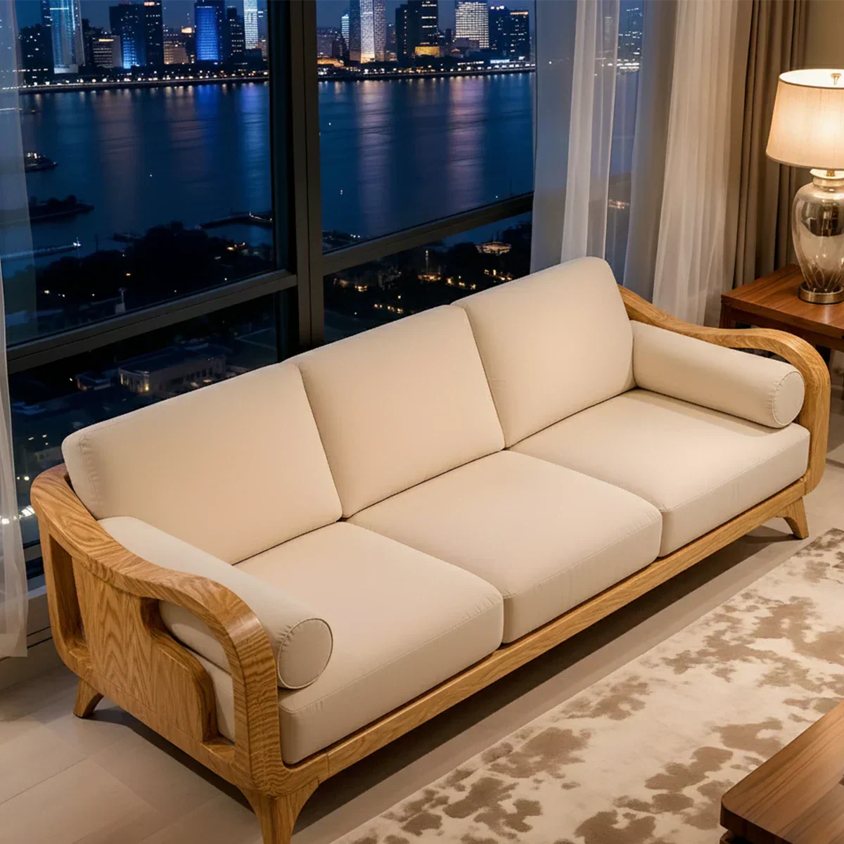 Handcrafted Solid Wood Cotton Sofa – Minimalist Rusic Modern Design - Rustirawood