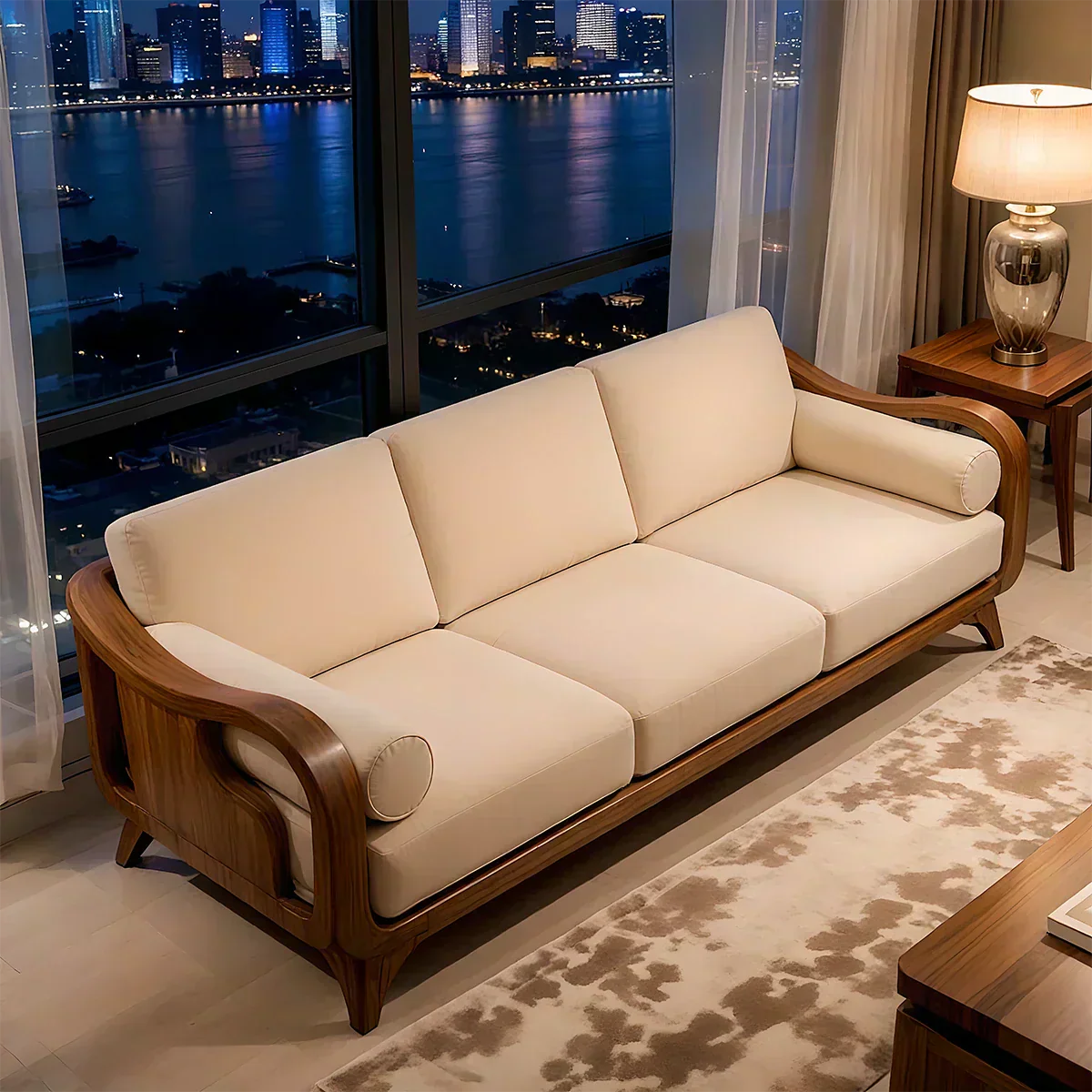 Handcrafted Solid Wood Cotton Sofa – Minimalist Rusic Modern Design - Woodenecho