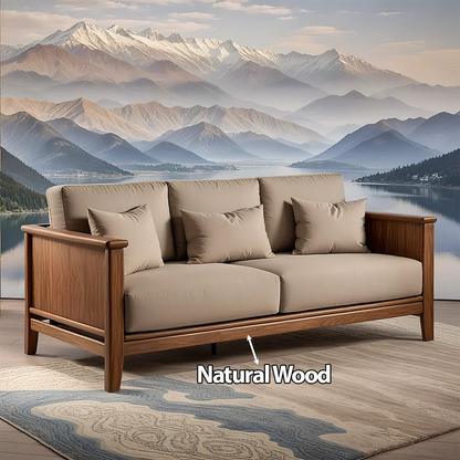 Handcrafted Solid Wood Cotton Sofa – Minimalist Rustic Comfort - Rustirawood