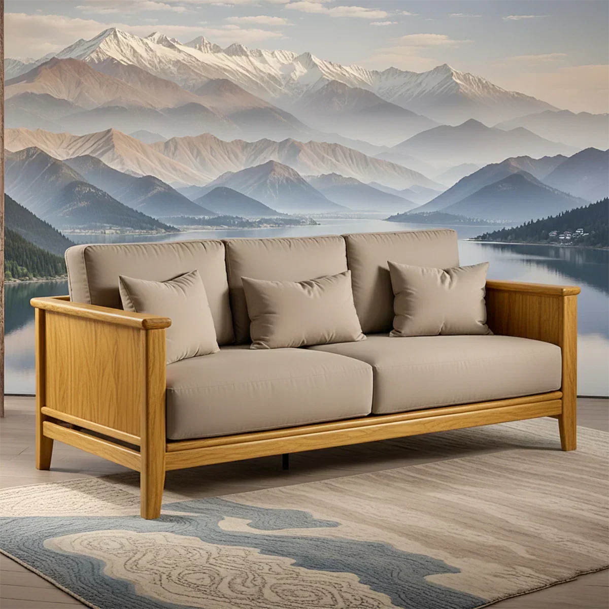 Handcrafted Solid Wood Cotton Sofa – Minimalist Rustic Comfort - Rustirawood