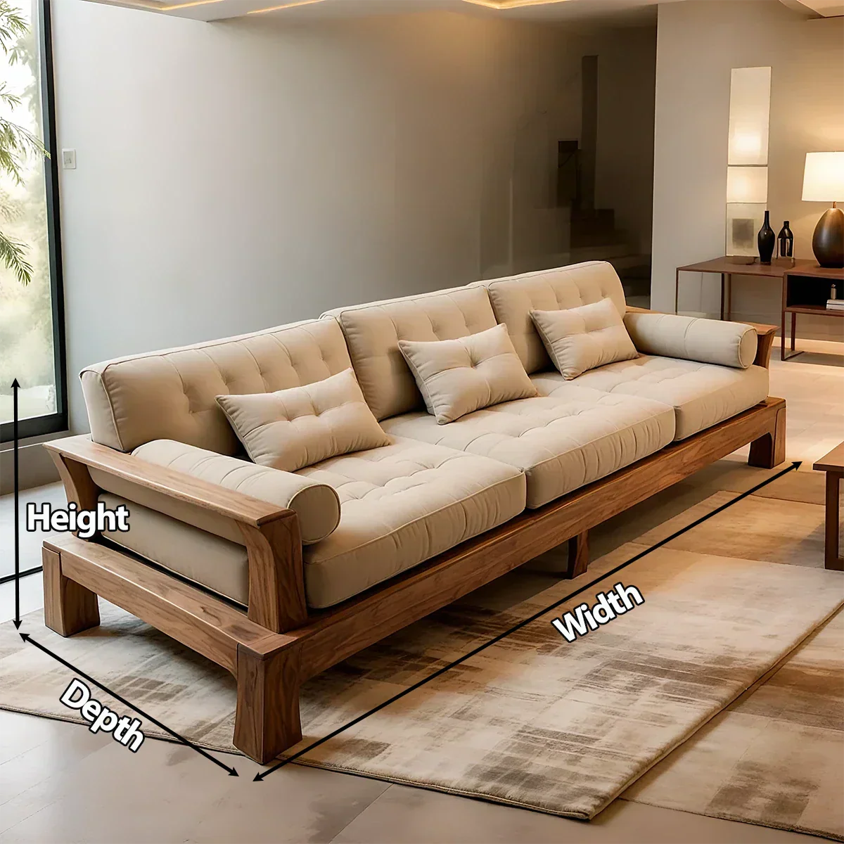 Handcrafted Solid Wood Cotton Sofa – Minimalist Rustic Modern Style - Rustirawood