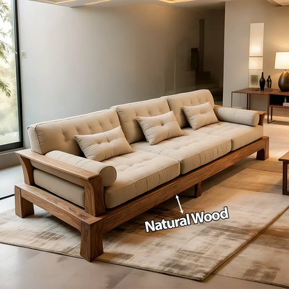 Handcrafted Solid Wood Cotton Sofa – Minimalist Rustic Modern Style - Rustirawood