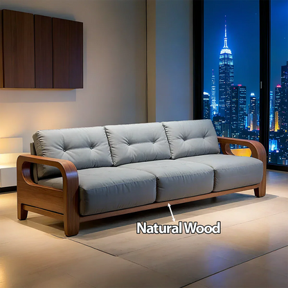 Handcrafted Solid Wood Cotton Sofa – Minimalist Urban Modern - Rustirawood