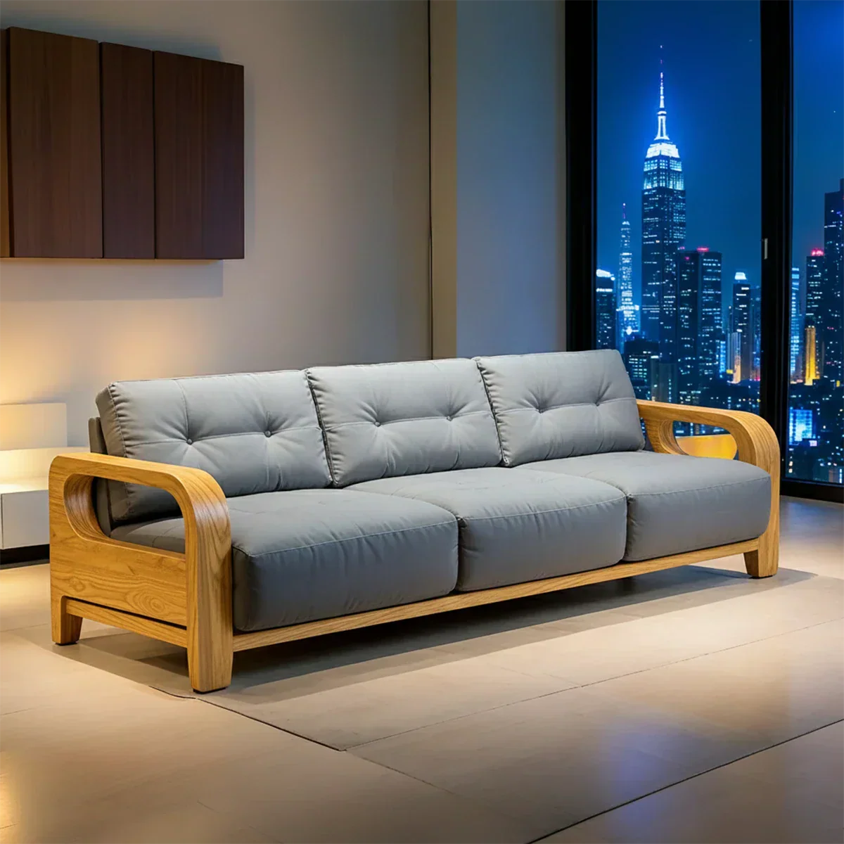 Handcrafted Solid Wood Cotton Sofa – Minimalist Urban Modern - Rustirawood