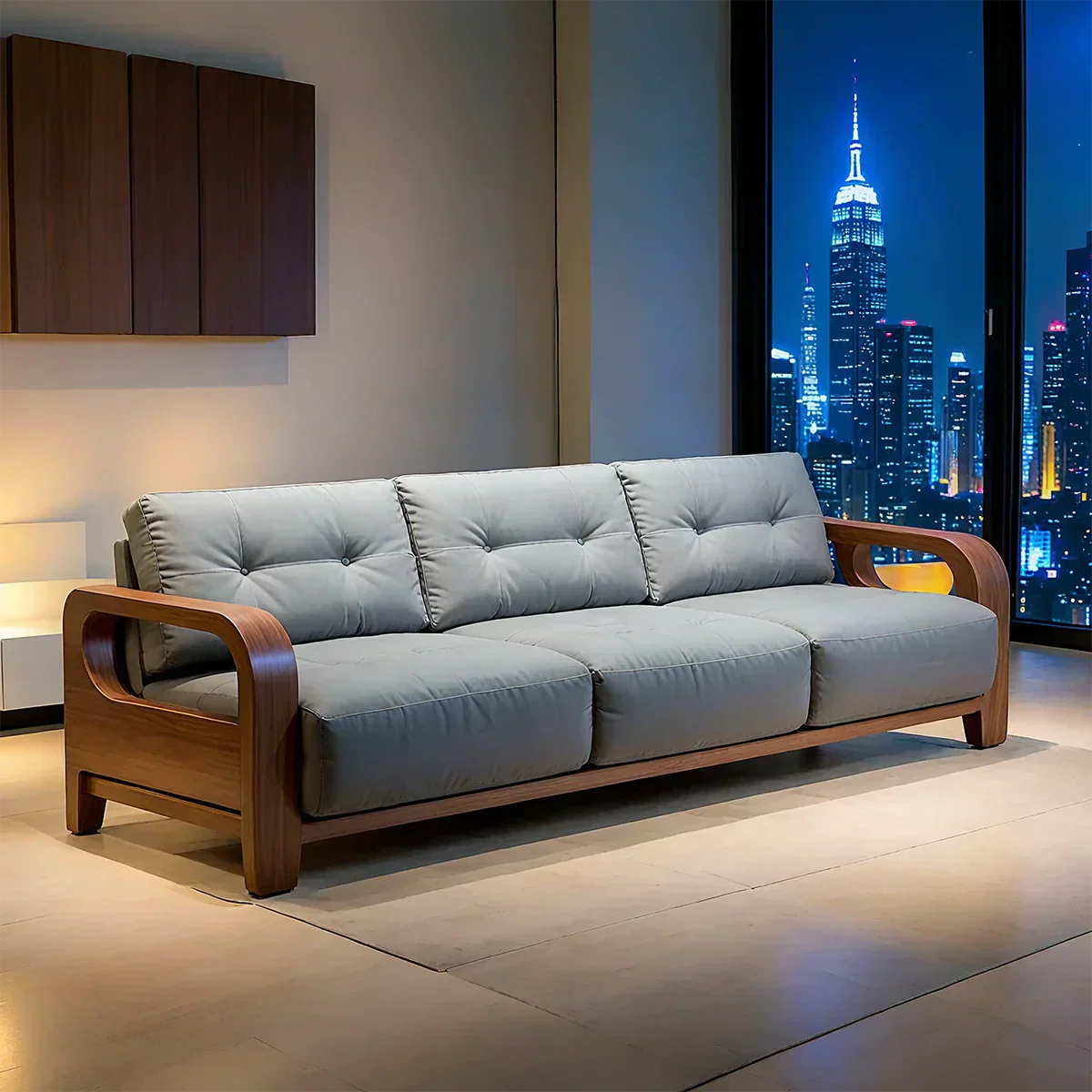 Handcrafted Solid Wood Cotton Sofa – Minimalist Urban Modern - Woodenecho