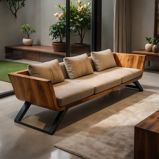 Handcrafted Solid Wood Cotton Sofa – Modern Minimalist Comfort - Rustirawood