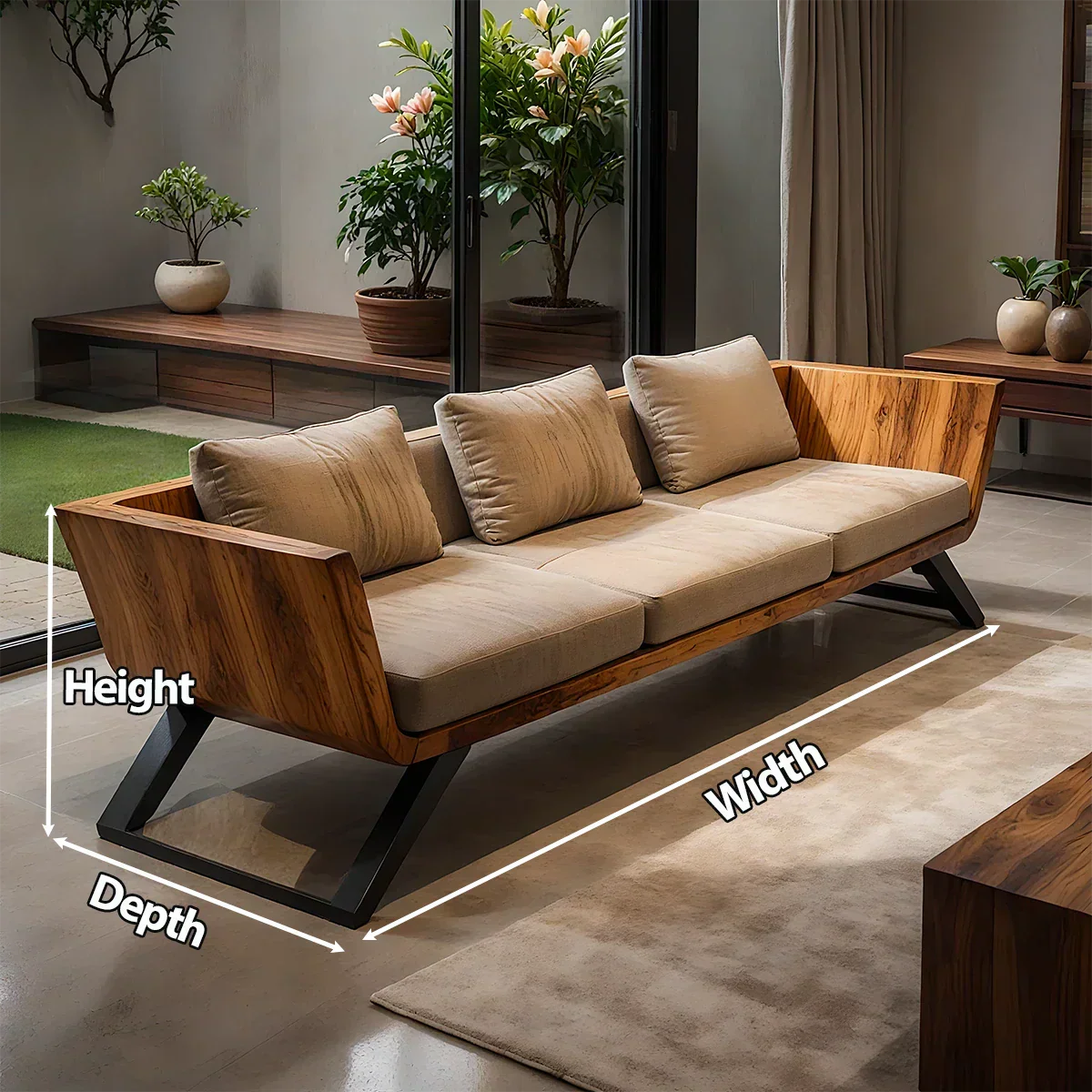 Handcrafted Solid Wood Cotton Sofa – Modern Minimalist Comfort - Rustirawood