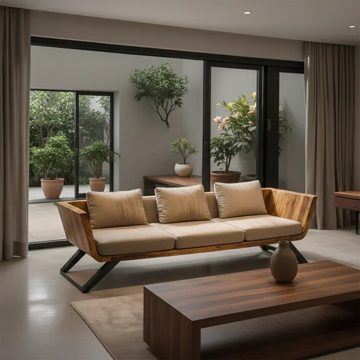 Handcrafted Solid Wood Cotton Sofa – Modern Minimalist Comfort - Rustirawood